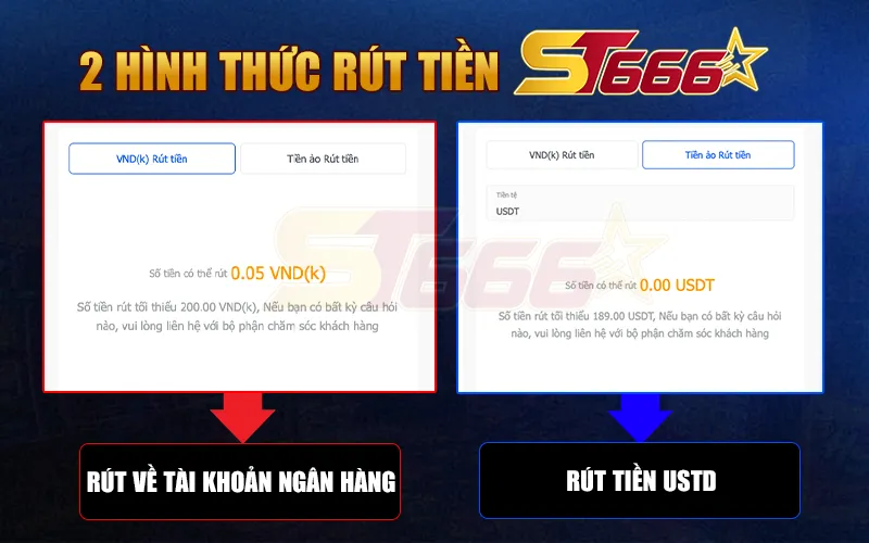 2 hình thức rút tiền ST666