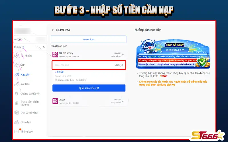 Nhập số tiền cần nạp
