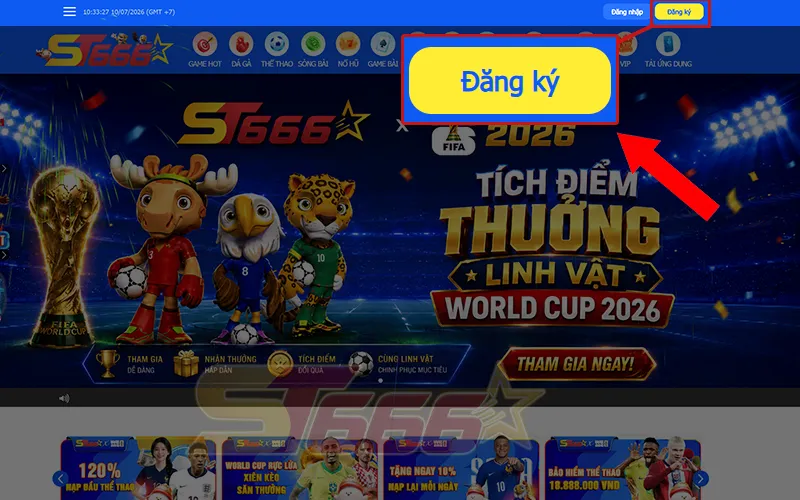 Chọn nút đăng ký ST666 ở trang chủ