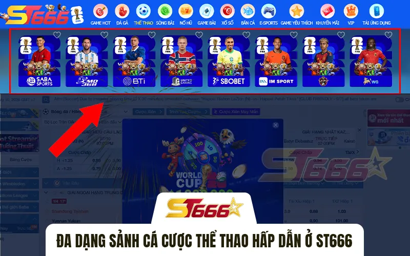 sảnh cược thể thao đẳng cấp tại ST666