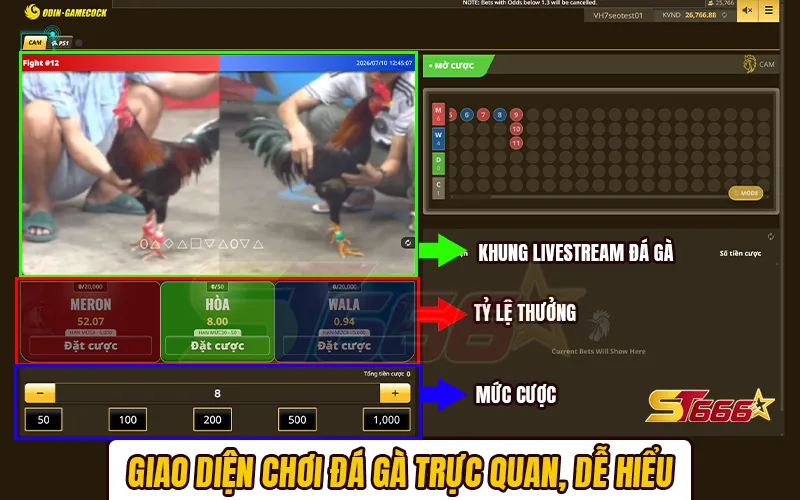 Giao diện chơi đá gà ST666 trực quan