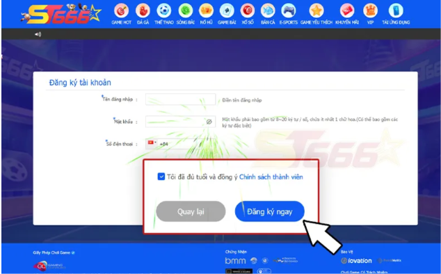 Xác nhận đồng ý điều khoản rồi bấm đăng ký